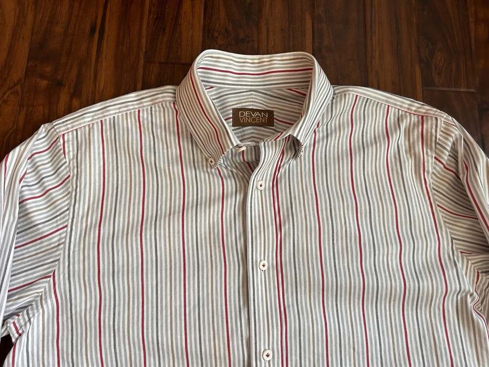 Devan Vincent Men's Long Sleeve Button Down Striped Dress Shirt, EUC